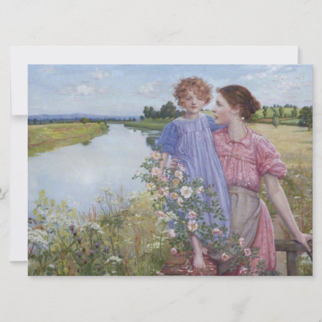 Mother and Child by a River With Wild Roses Card (Front)