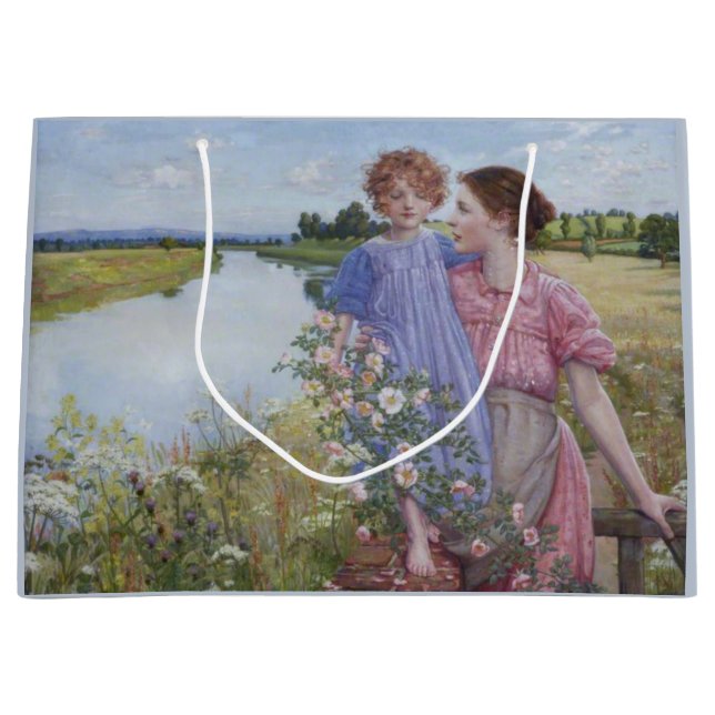 Mother and Child by a River With Wild Roses Large Gift Bag (Front)