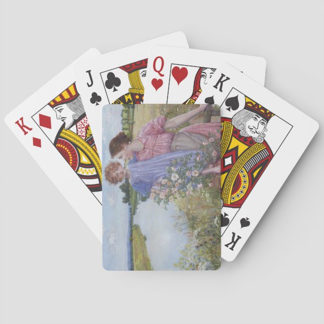 Mother and Child by a River With Wild Roses Playing Cards (Back)