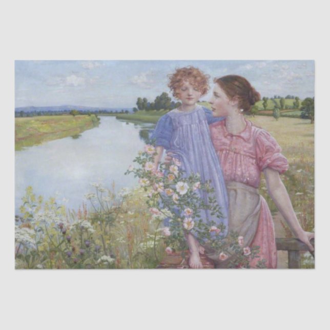 Mother and Child by a River With Wild Roses Tissue Paper (Front)