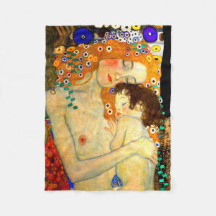 Mother and Child by Gustav Klimt Art Nouveau Fleece Blanket