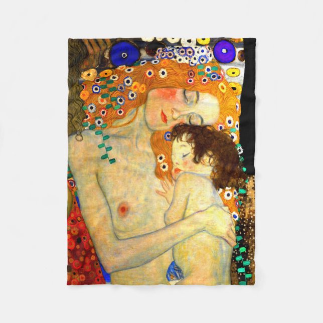 Mother and Child by Gustav Klimt Art Nouveau Fleece Blanket (Front)