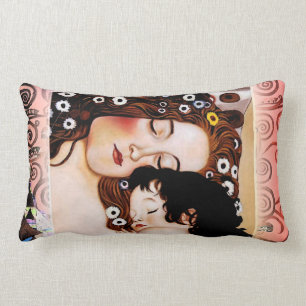 Mother and Child by Gustav Klimt Collage Lumbar Pillow