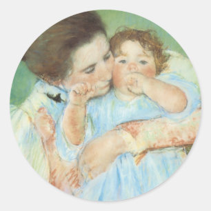 Mother and Child by Mary Cassatt, Vintage Fine Art Classic Round Sticker