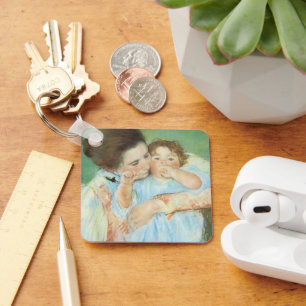 Mother and Child by Mary Cassatt, Vintage Fine Art Keychain