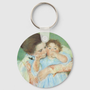 Mother and Child by Mary Cassatt, Vintage Fine Art Keychain