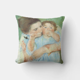 Mother and Child by Mary Cassatt, Vintage Fine Art Throw Pillow
