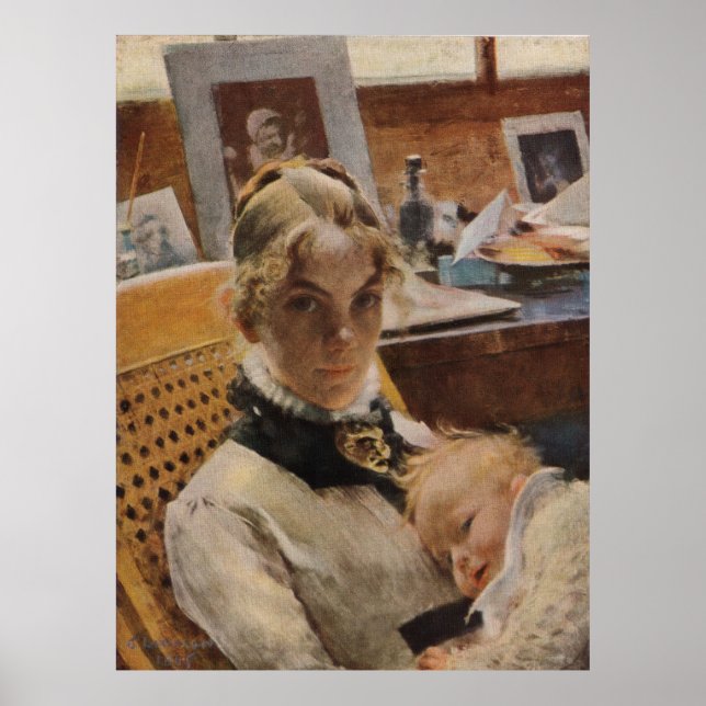 Mother and Child, Carl Larsson Poster (Front)