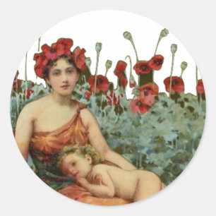 Mother and child classic round sticker