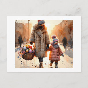 Mother and Child Enjoy Easter Stroll, Postcard