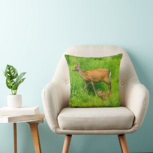 Mother and child - fallow deer with young throw pillow