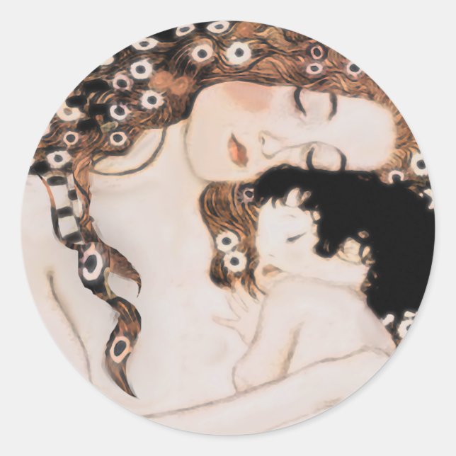 Mother and Child Gustav Klimt Classic Round Sticker (Front)