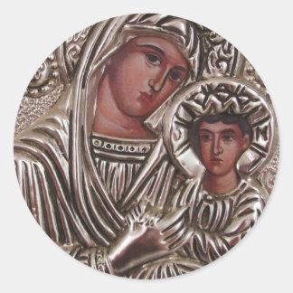 Mother and Child Icon, Madonna and Jesus in silver Classic Round Sticker