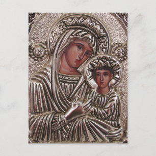 Mother and Child Icon, Madonna and Jesus in silver Postcard