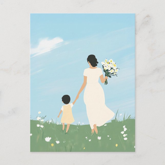 Mother and Child in a Blooming Meadow Postcard (Front)