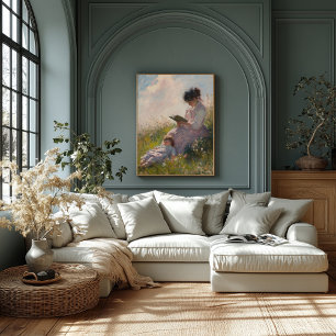 Mother and Child in Sunlit Meadow – Impressionist  Poster