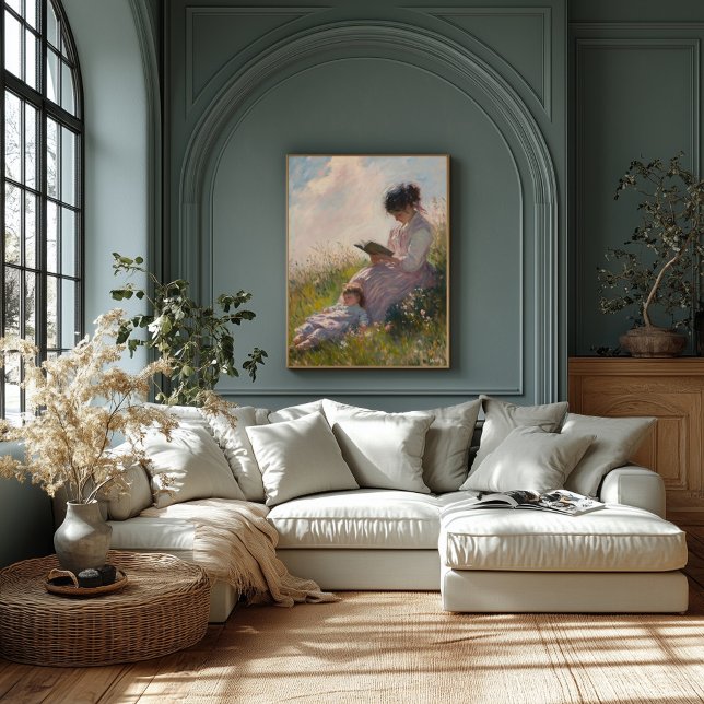 Mother and Child in Sunlit Meadow – Impressionist  Poster (Creator Uploaded)