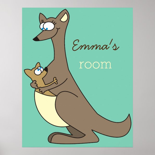 Mother and Child Kangaroo Custom Name Kids Room Poster (Front)