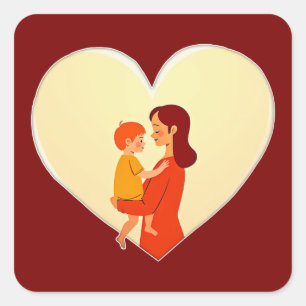Mother and Child Love Illustration – Warm Family Square Sticker