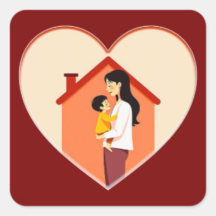 Mother and Child Love Illustration – Warm Family Square Sticker
