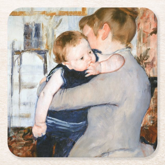 Mother and Child, Mary Cassatt Square Paper Coaster (Front)