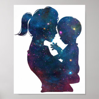 Mother And Child Mothers Day Silhouette Poster