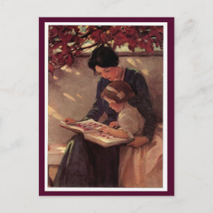 Mother and Child Reading Postcard