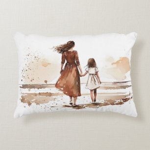 Mother And Daughter Beach Painting Accent Pillow