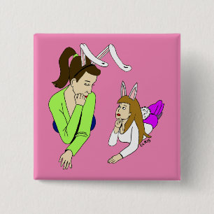 mother and daughter bunnygirls 2 inch square button
