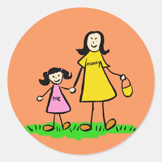 Mother and Daughter Family Characters Art Stickers (Front)