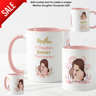 Mother and Daughter Forever Linked Illustrated Art Mug