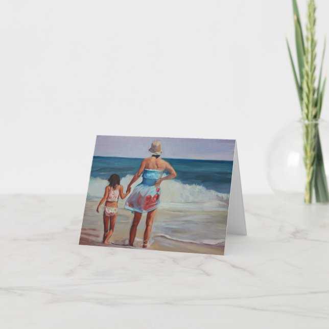 Mother and Daughter Holding Hands at the Seashore. Card (Front)