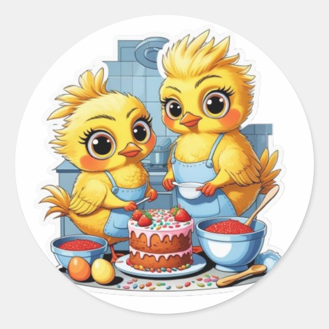 Mother and daughter in the kitchen classic round sticker