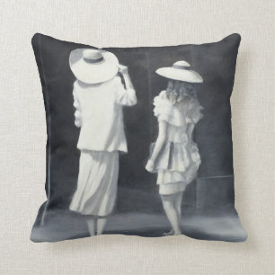 Mother and Daughter Outside a Restaurant Throw Pillow