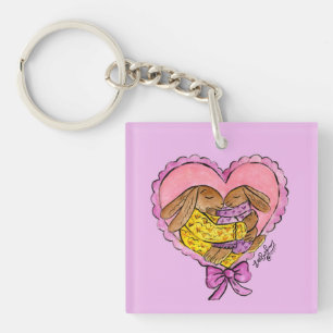Mother and Daughter Rabbit Party Favors Keychain