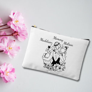 Mother And Daughters Line Art With Names Accessory Pouch