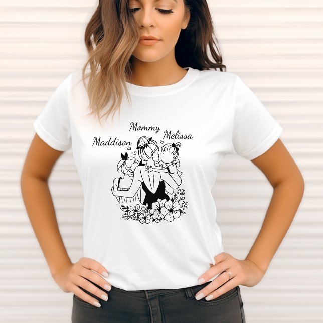Mother And Daughters Line Art With Names T-Shirt (Creator Uploaded)