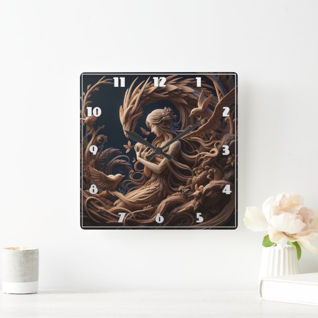 Mother and Dragon Embrace in Whimsical Forest Square Wall Clock (Home)