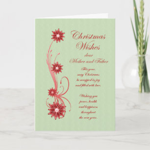 Mother and Father Christmas Scrolls and Flowers Holiday Card