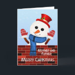 Mother and Father Christmas Snowman Holiday Card<br><div class="desc">Wish a Merry Christmas to your mother and father. Celebrate the holiday season with this delightful Christmas card showcasing a friendly snowman beside a wall decorated with cheerful chalk writing. Dressed in a red hat and gloves,  the snowman adds a playful and heartwarming touch to your festive greetings.</div>