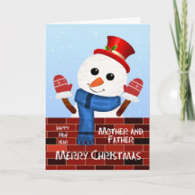 Mother and Father Christmas Snowman Holiday Card