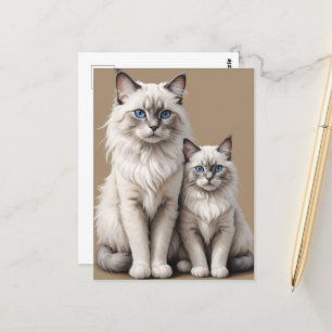 Mother and Kitten Ragdoll Cat Artwork Heartwarming Postcard