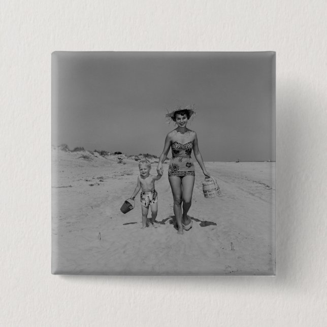 Mother and Son 2 Inch Square Button (Front)