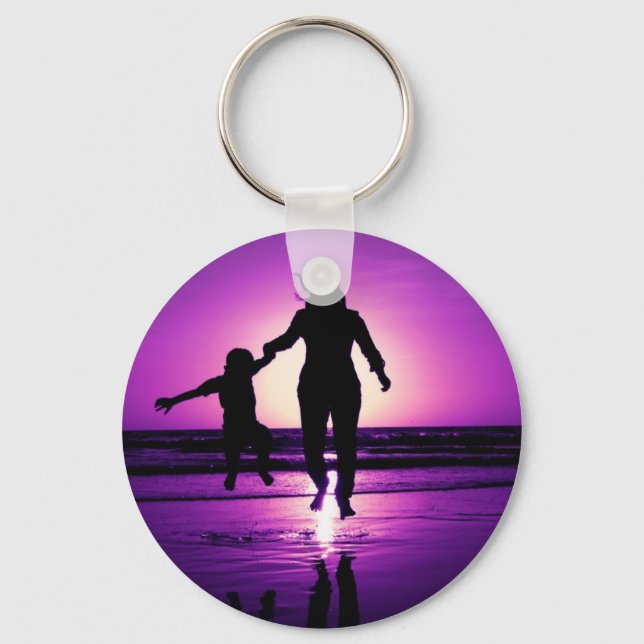 Mother and son Child Beach Jumping Keychain (Front)