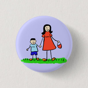 Mother and Son Custom Family Characters Pin Button