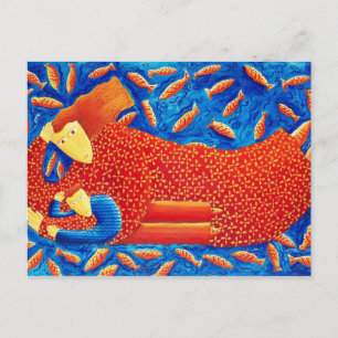 Mother And Son With Goldfish Modern Art Painting Postcard