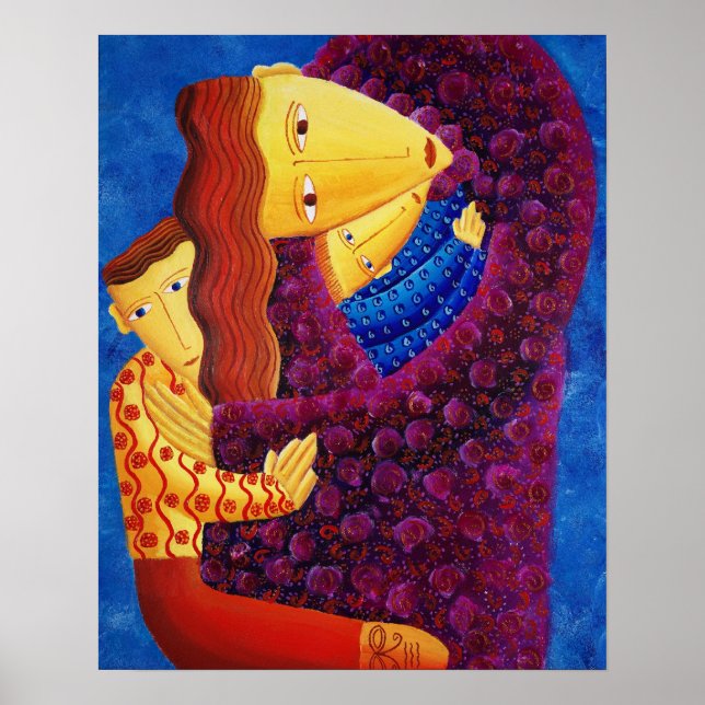Mother and Sons Acrylic Painting Family Art Print (Front)