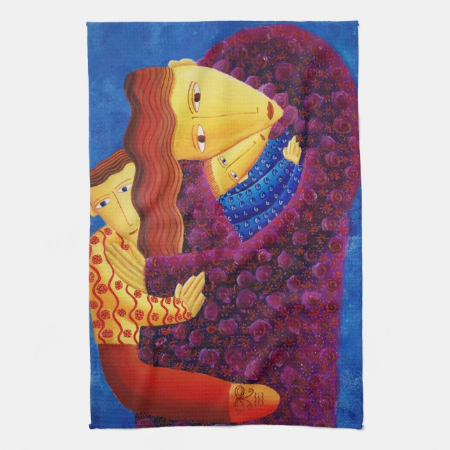 Mother and Sons Contemporary Family Painting Kitchen Towel (Vertical)