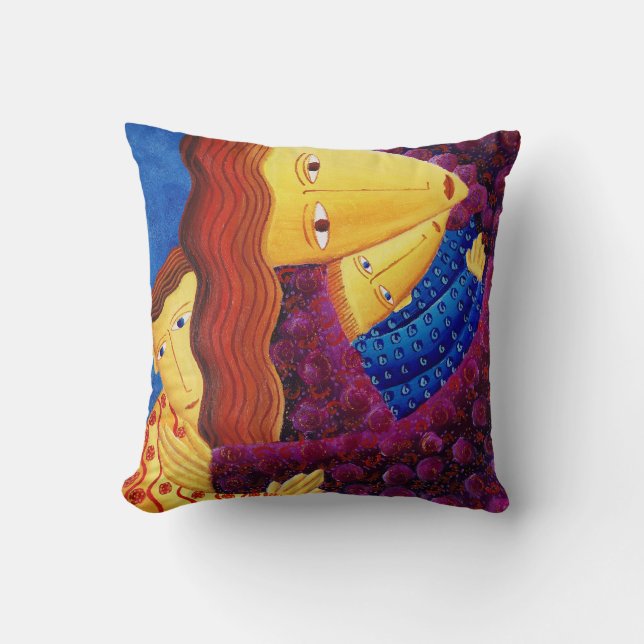 Mother and Sons Painting Love Script Throw Pillow (Front)