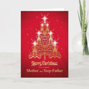 Mother and step-father, Christmas tree card